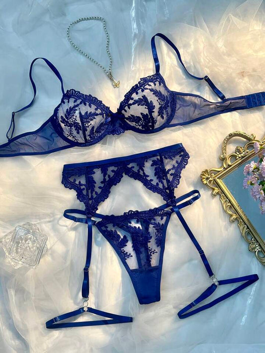Ensemble lingerie bleu 5 pièces