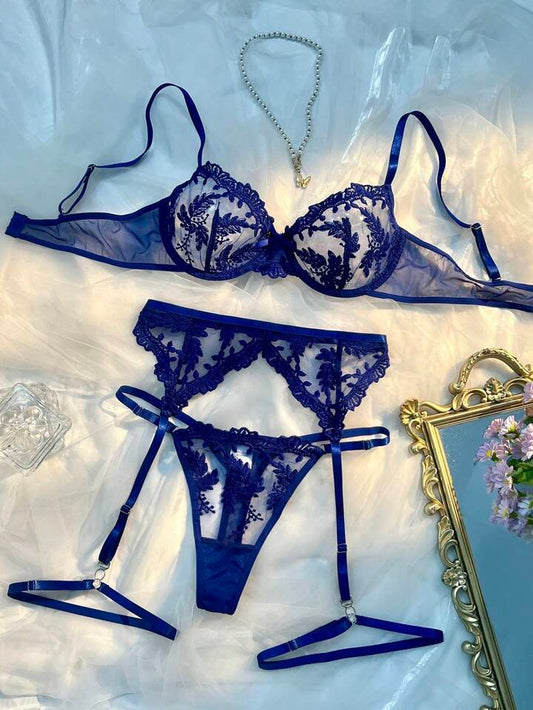 Ensemble lingerie bleu 5 pièces