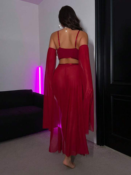 Ensemble 5 pièces en tulle à paillettes avec franges